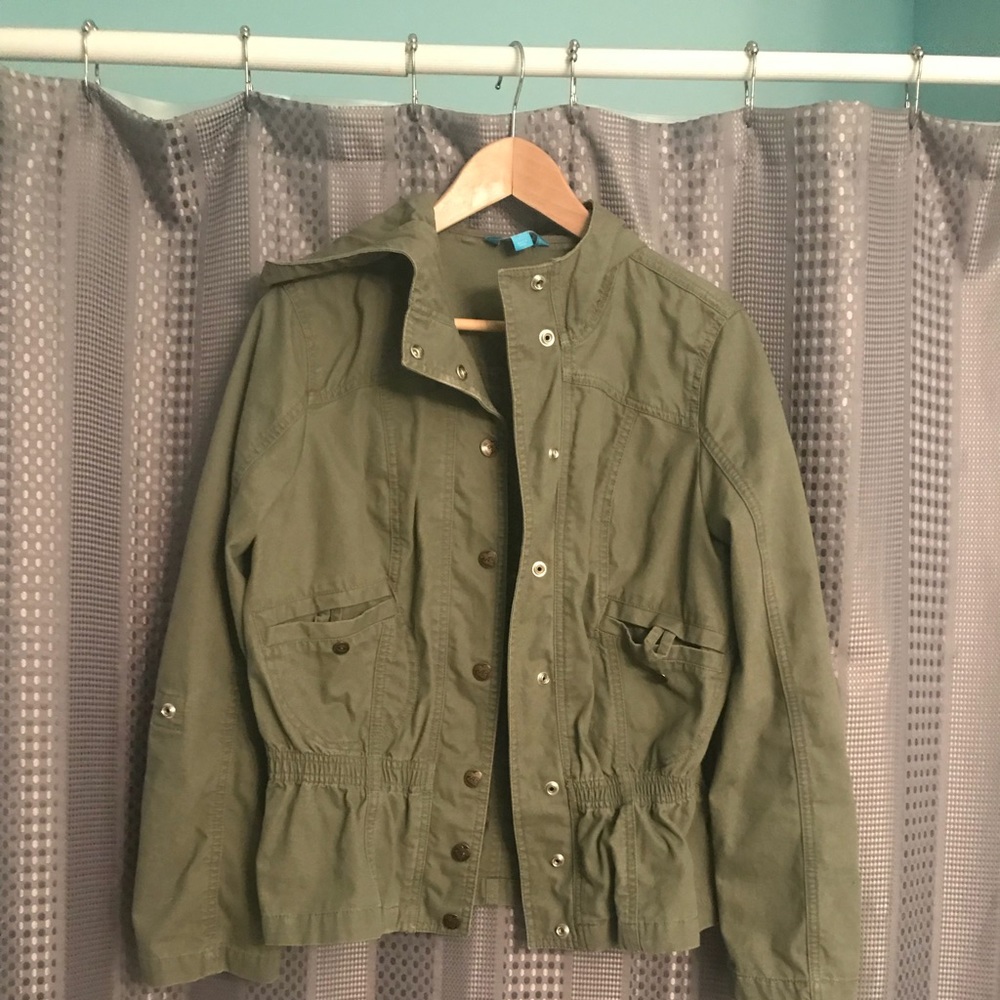 Khaki Jacket w/Hood - Junior Large Snaps in front